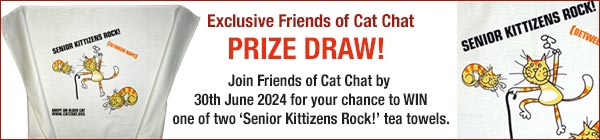 prize draw to win a Senior Kittizens Rock tea towel